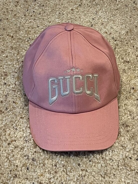 NWT Gucci White Logo Embroidered Cotton Baseball Cap Hat Pink Size M main image 8